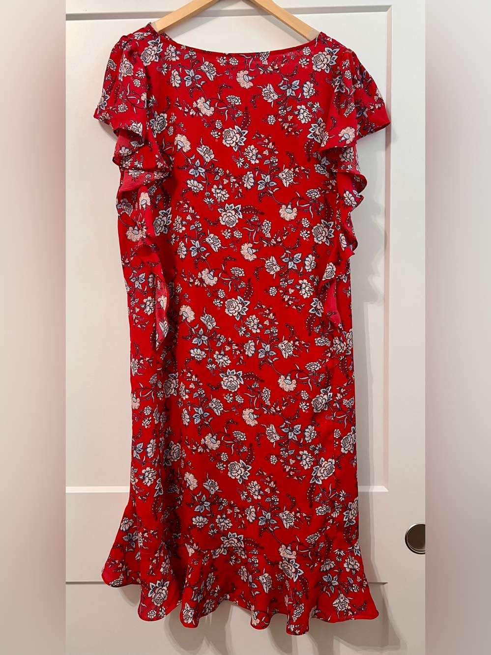 Max Studio Red Floral High-Low Ruffle Midi Dress - Picture 5 of 11